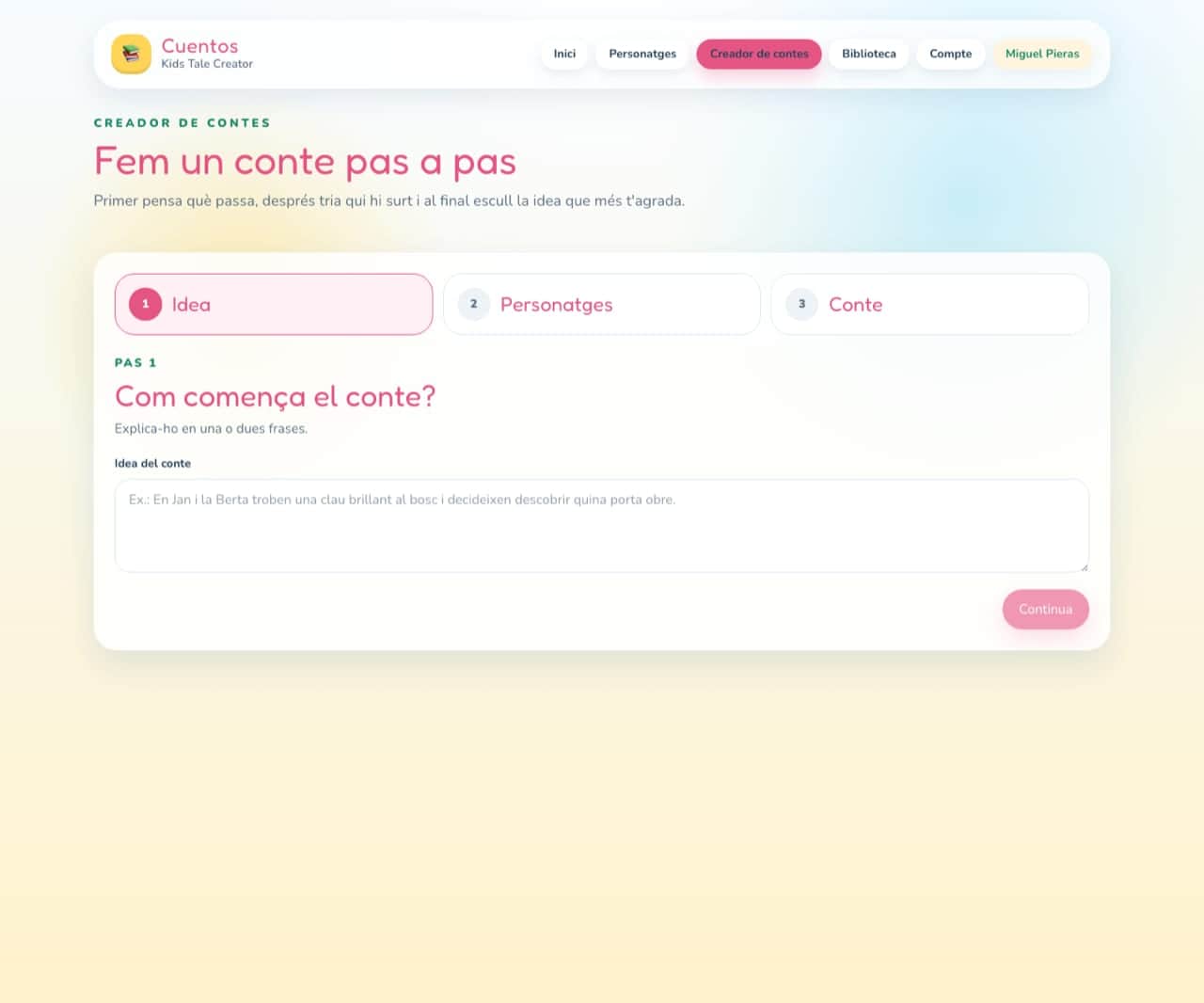 Creador guiat de Tale Island amb idea, selecció de personatges, ajustos i revisió.